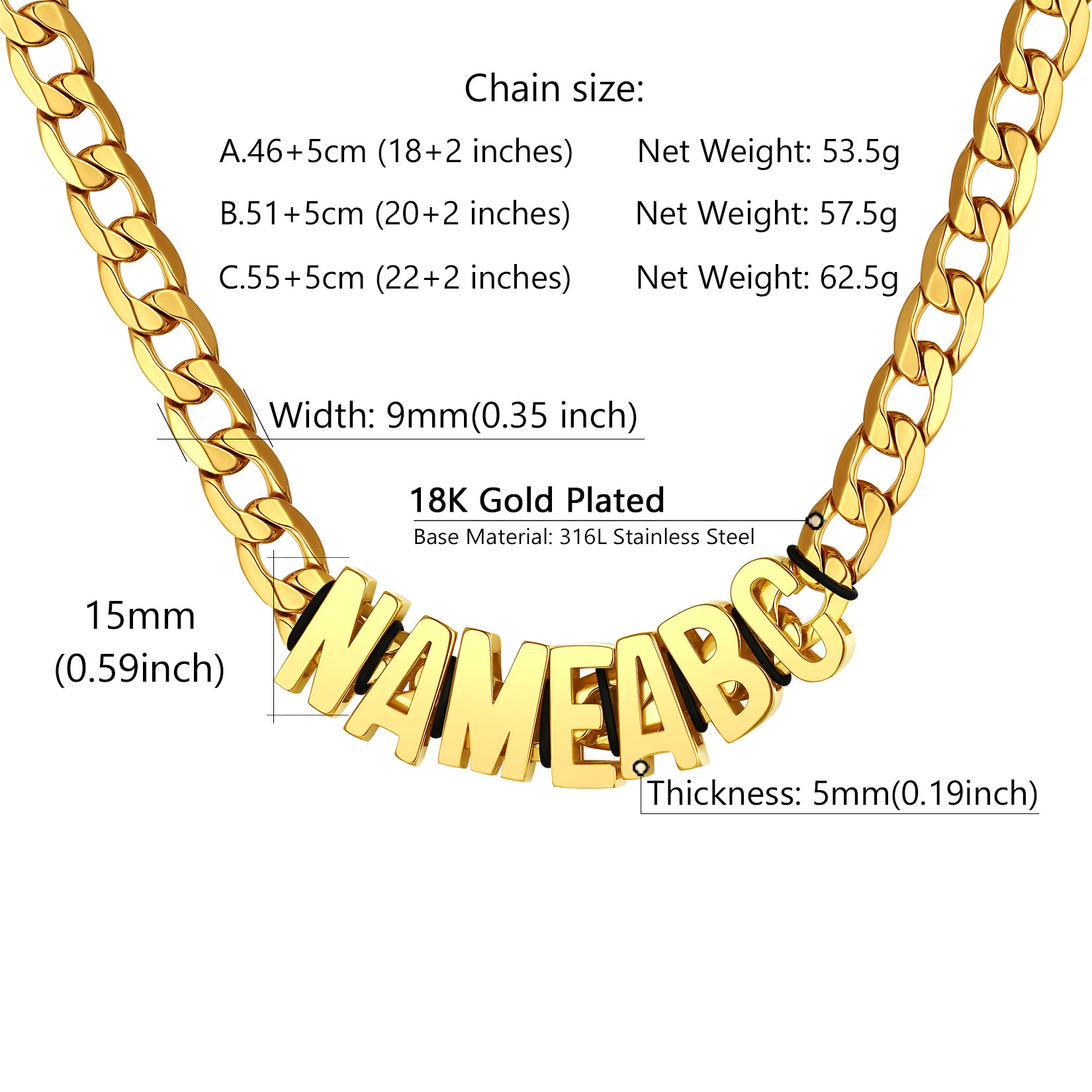 Custom Name Necklace 9mm Curb Chain For Him