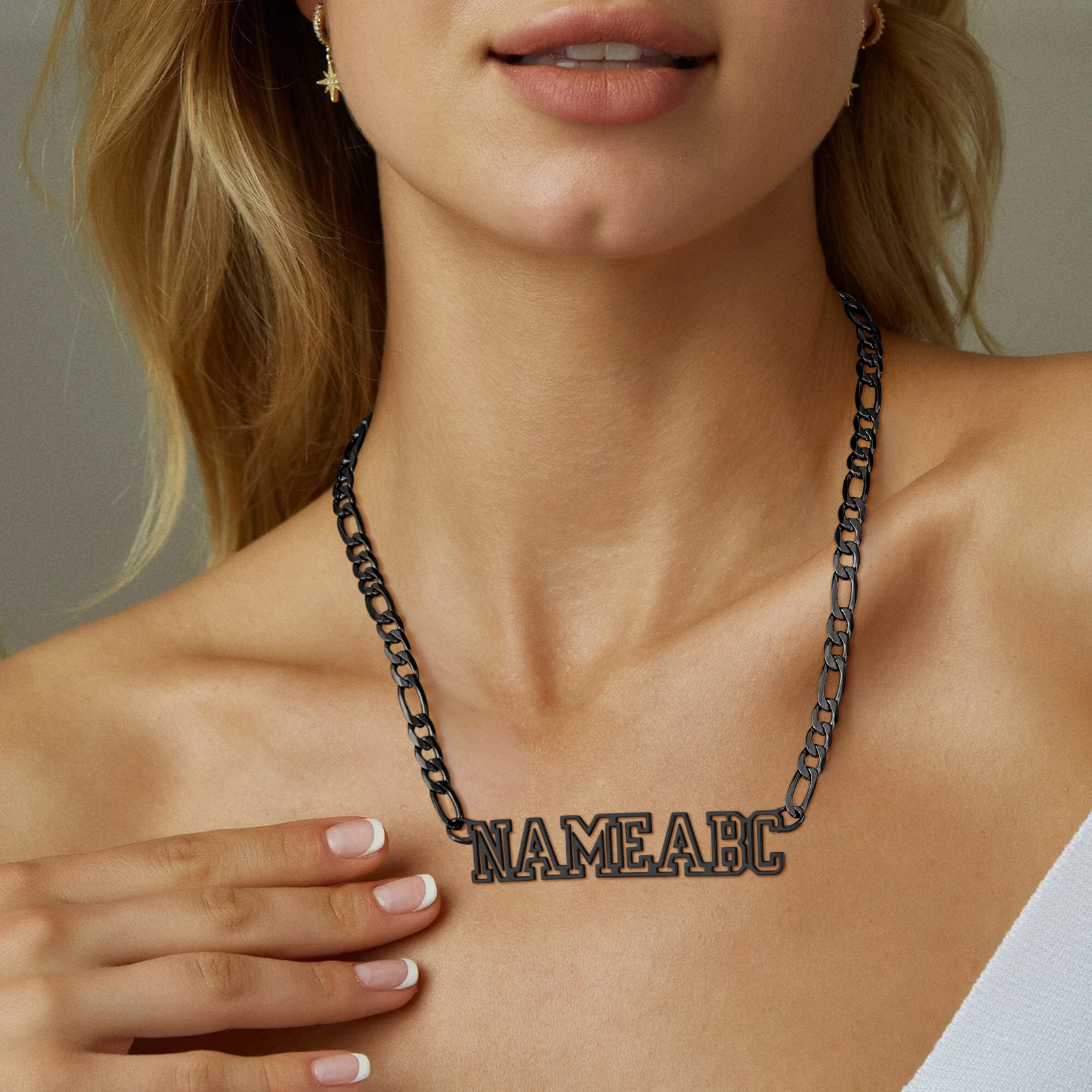 Custom Nameplate Figaro Chain Necklace for Men Women