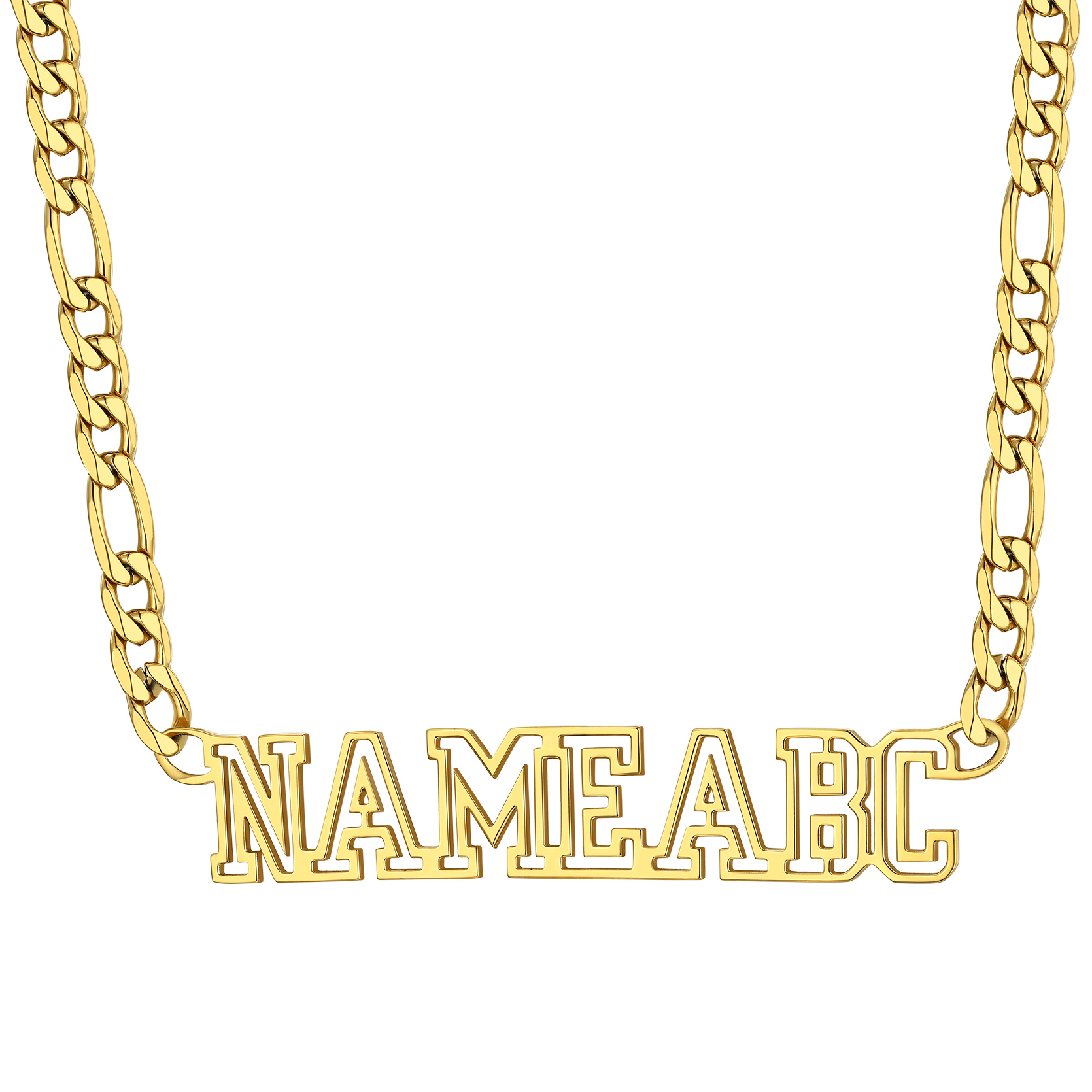 Custom Nameplate Figaro Chain Necklace for Men Women
