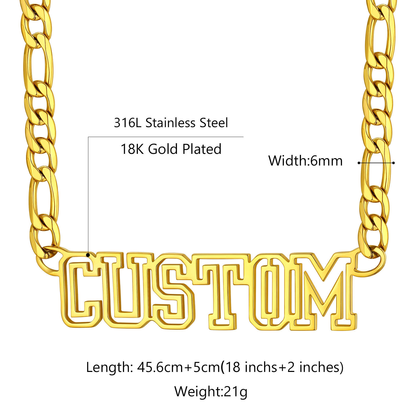 Custom Nameplate Figaro Chain Necklace for Men Women