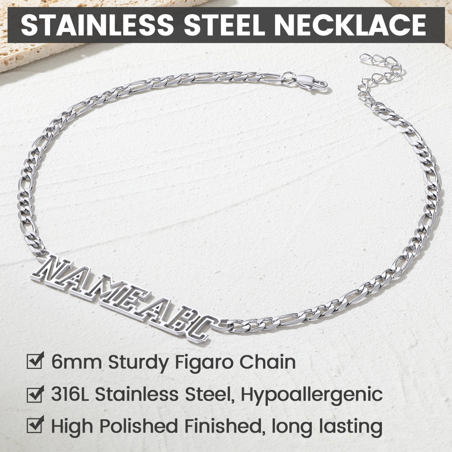 Custom Nameplate Figaro Chain Necklace for Men Women