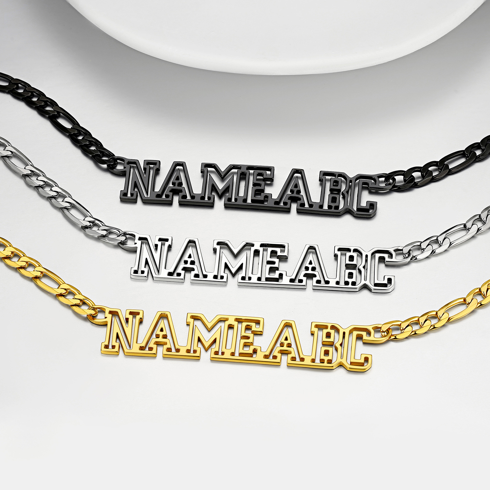 Custom Nameplate Figaro Chain Necklace for Men Women