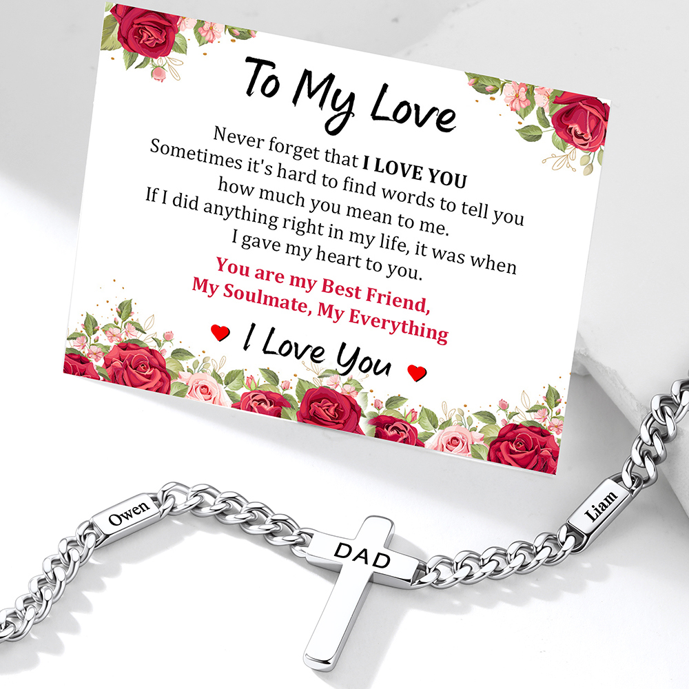 Custom Name Chain Necklace With Cross Pendant Silver With Letter Card