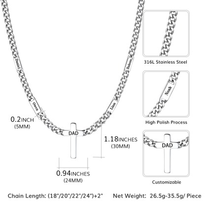 Custom Name Chain Necklace With Cross Pendant Silver - Product Size