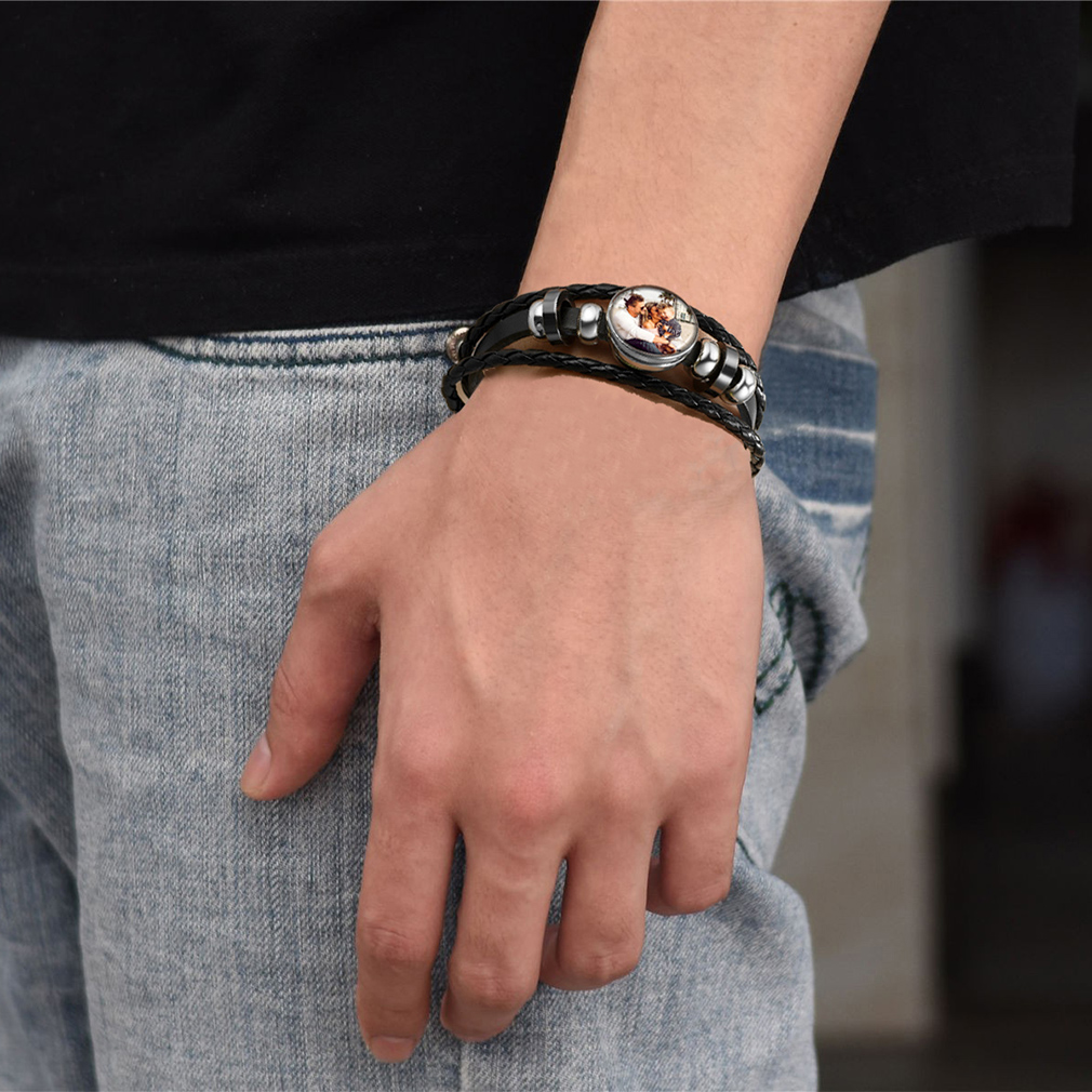 Custom Photo Leather Bracelet For Dad & Him