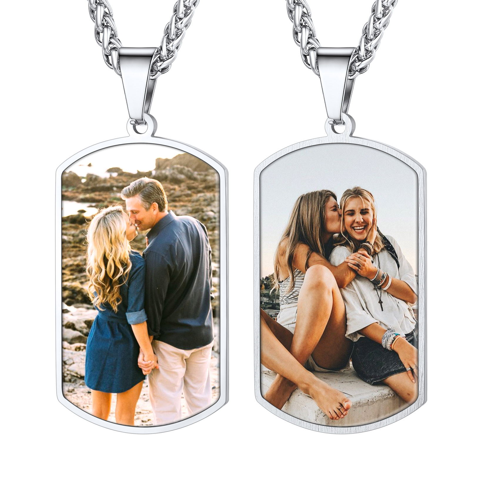 Custom Photo Stainless Steel Dog Tag Necklace with 3mm Curb Chain