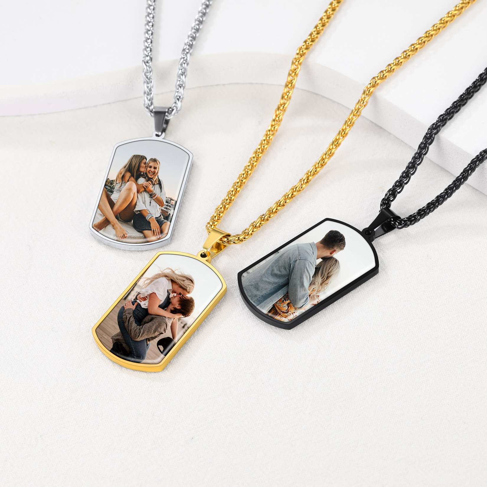 Custom Photo Stainless Steel Dog Tag Necklace with 3mm Curb Chain