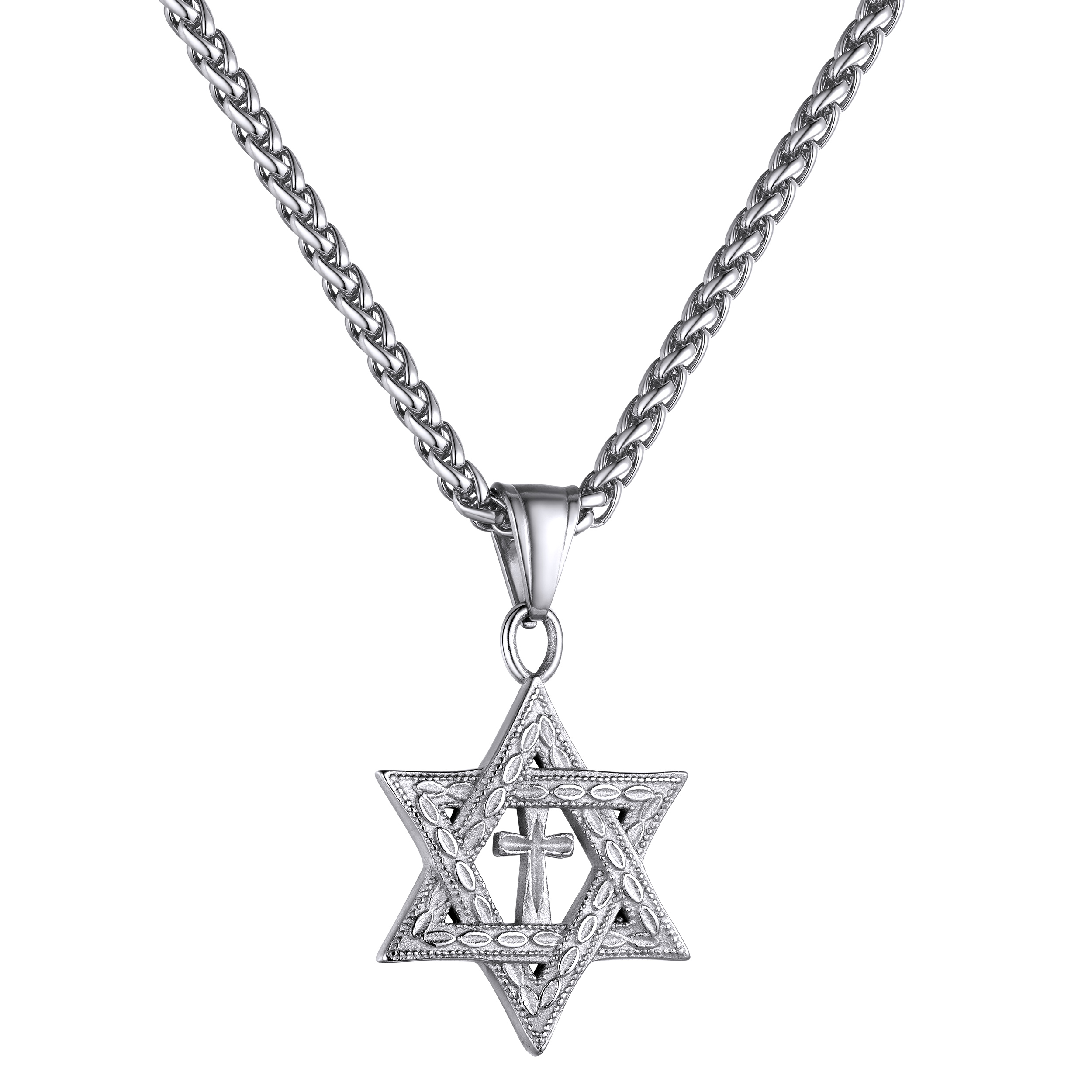 Stainless Steel Star of David Cross Pendant Necklace for Men Women