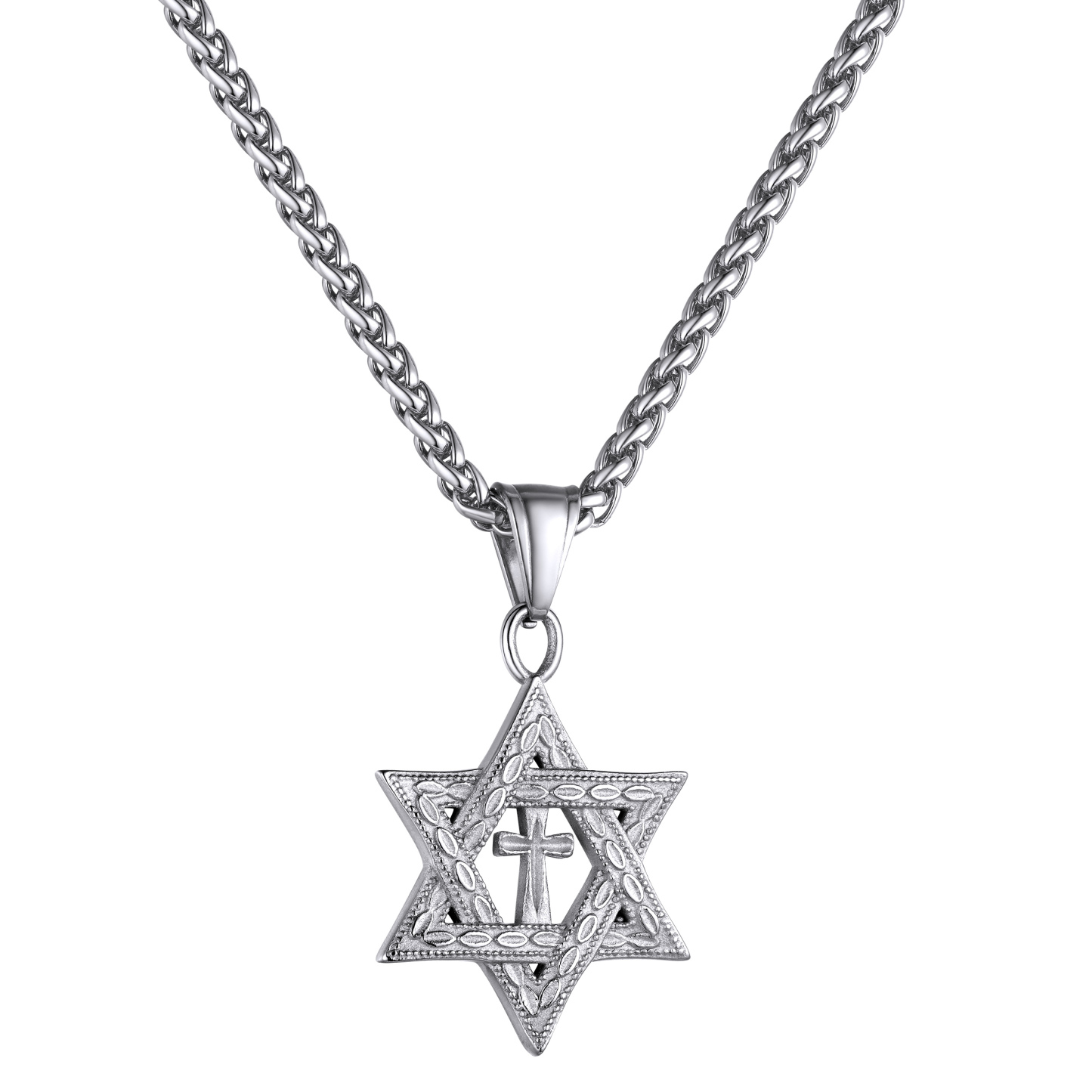 Stainless Steel Star of David Cross Pendant Necklace for Men Women