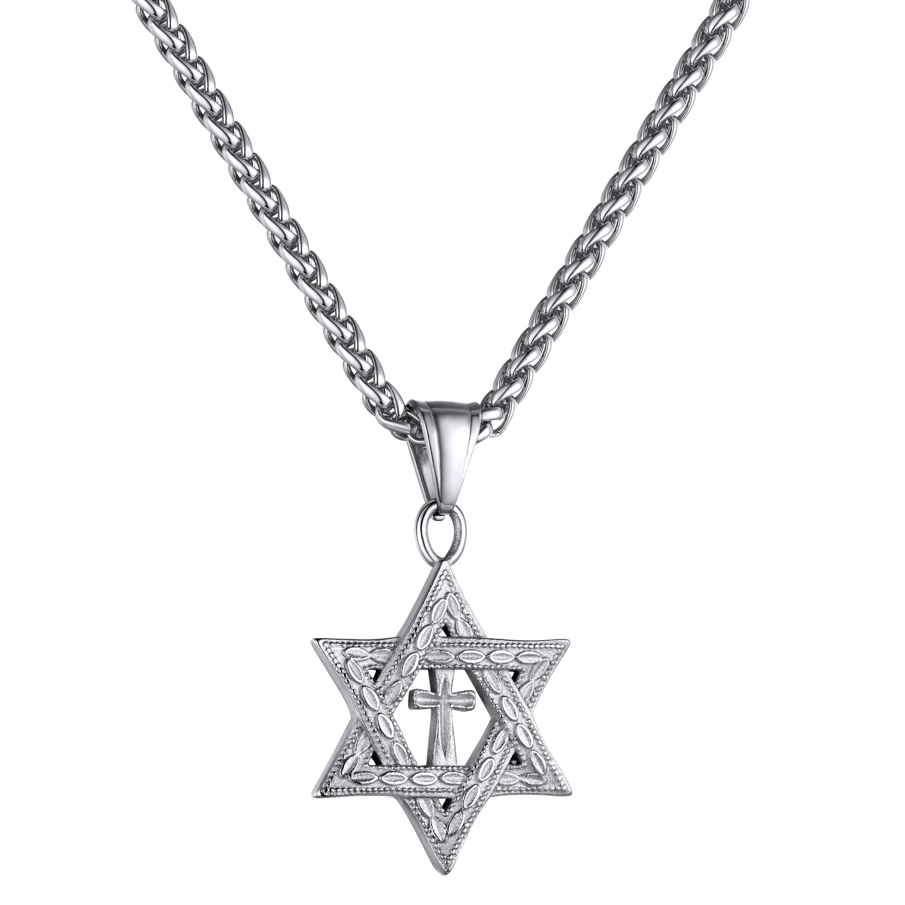 Stainless Steel Star of David Cross Pendant Necklace for Men Women