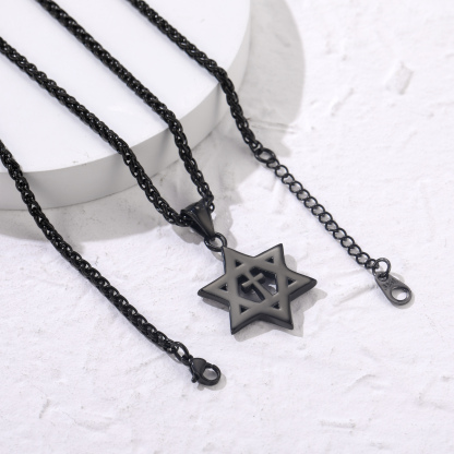 Stainless Steel Star of David Cross Pendant Necklace for Men Women