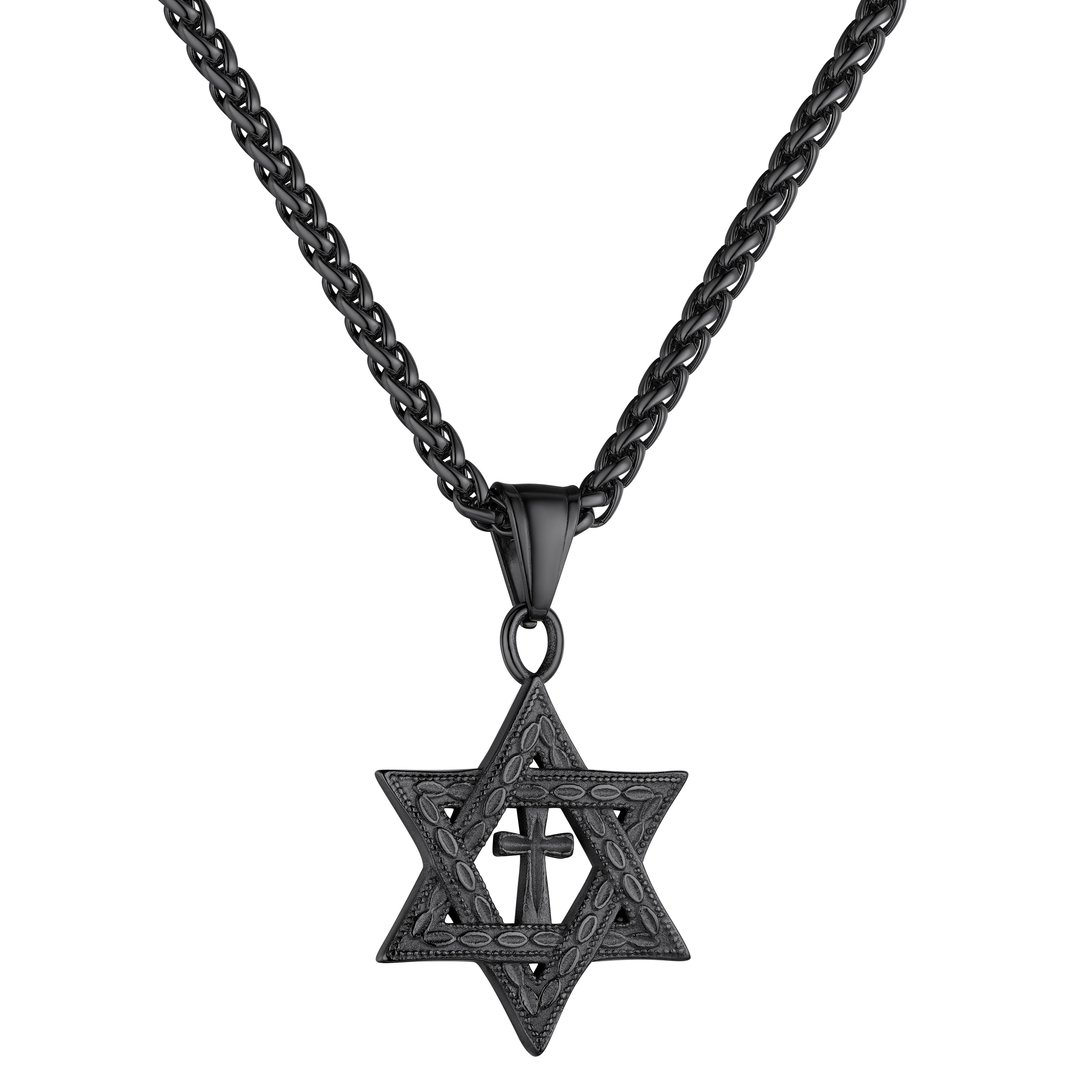 Stainless Steel Star of David Cross Pendant Necklace for Men Women