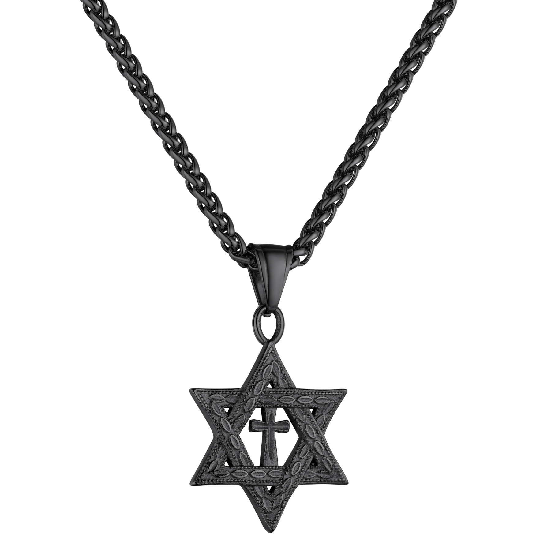 Stainless Steel Star of David Cross Pendant Necklace for Men Women