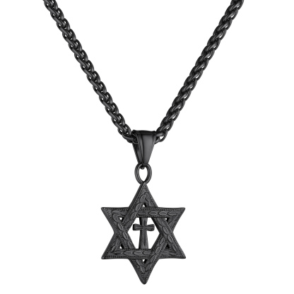 Stainless Steel Star of David Cross Pendant Necklace for Men Women