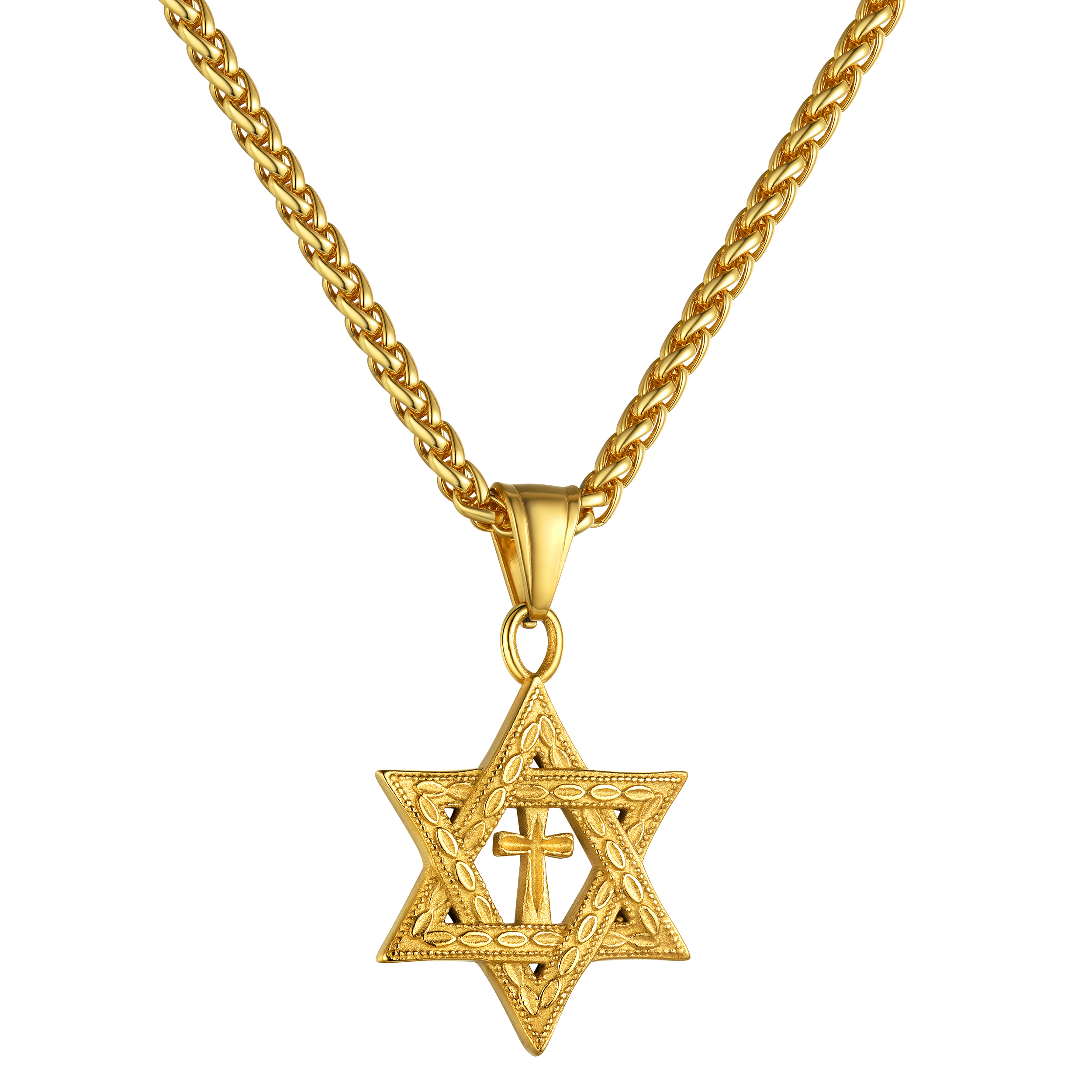 Stainless Steel Star of David Cross Pendant Necklace for Men Women