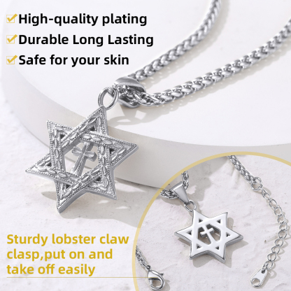 Stainless Steel Star of David Cross Pendant Necklace for Men Women