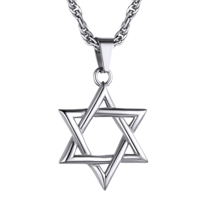 Stainless Steel Star of David Necklace with Wave Chain for Men Women