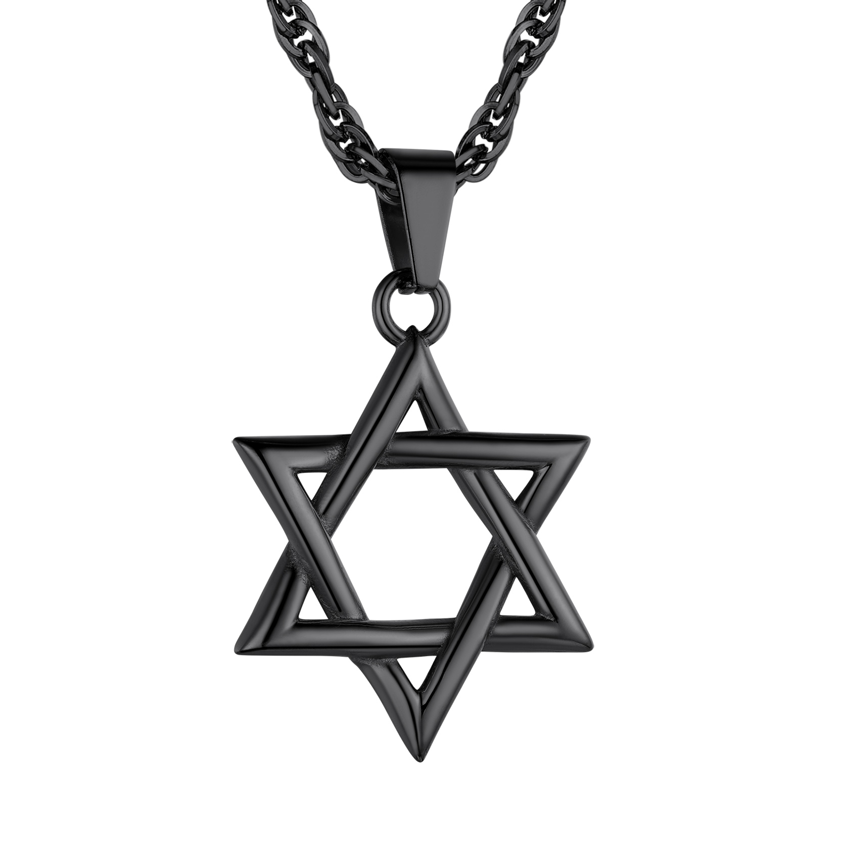 Stainless Steel Star of David Necklace with Wave Chain for Men Women