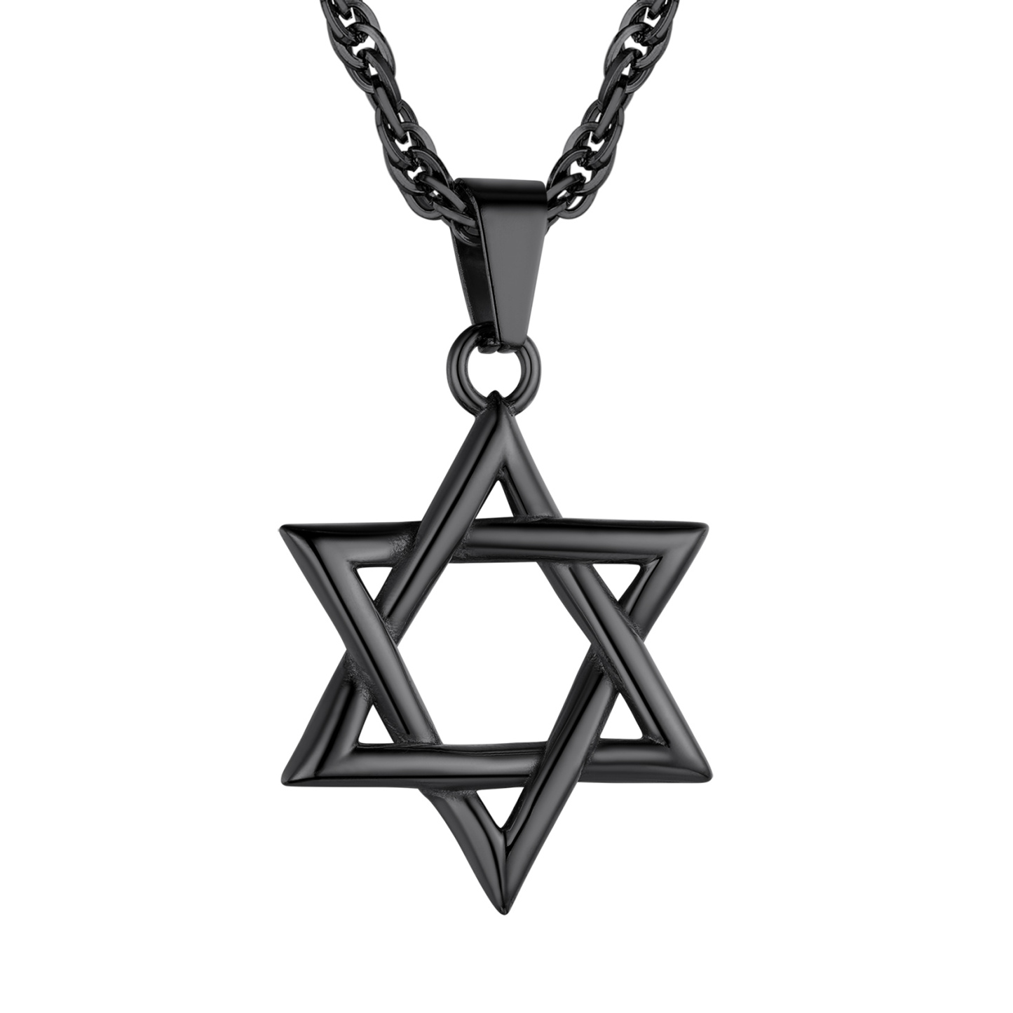 Stainless Steel Star of David Necklace with Wave Chain for Men Women