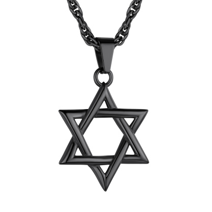 Stainless Steel Star of David Necklace with Wave Chain for Men Women