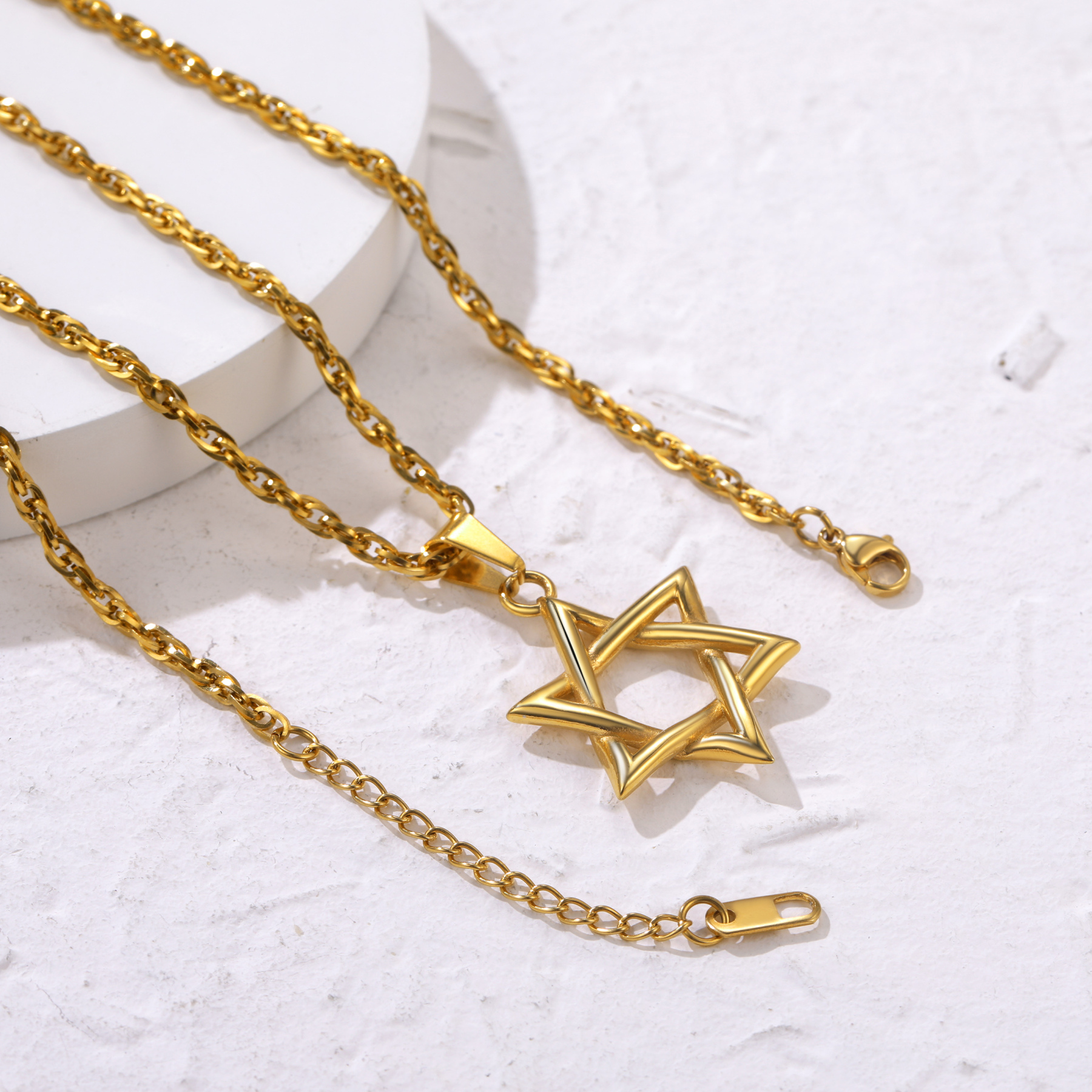 Stainless Steel Star of David Necklace with Wave Chain for Men Women