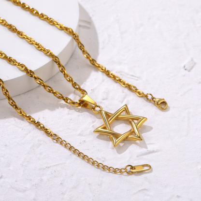 Stainless Steel Star of David Necklace with Wave Chain for Men Women