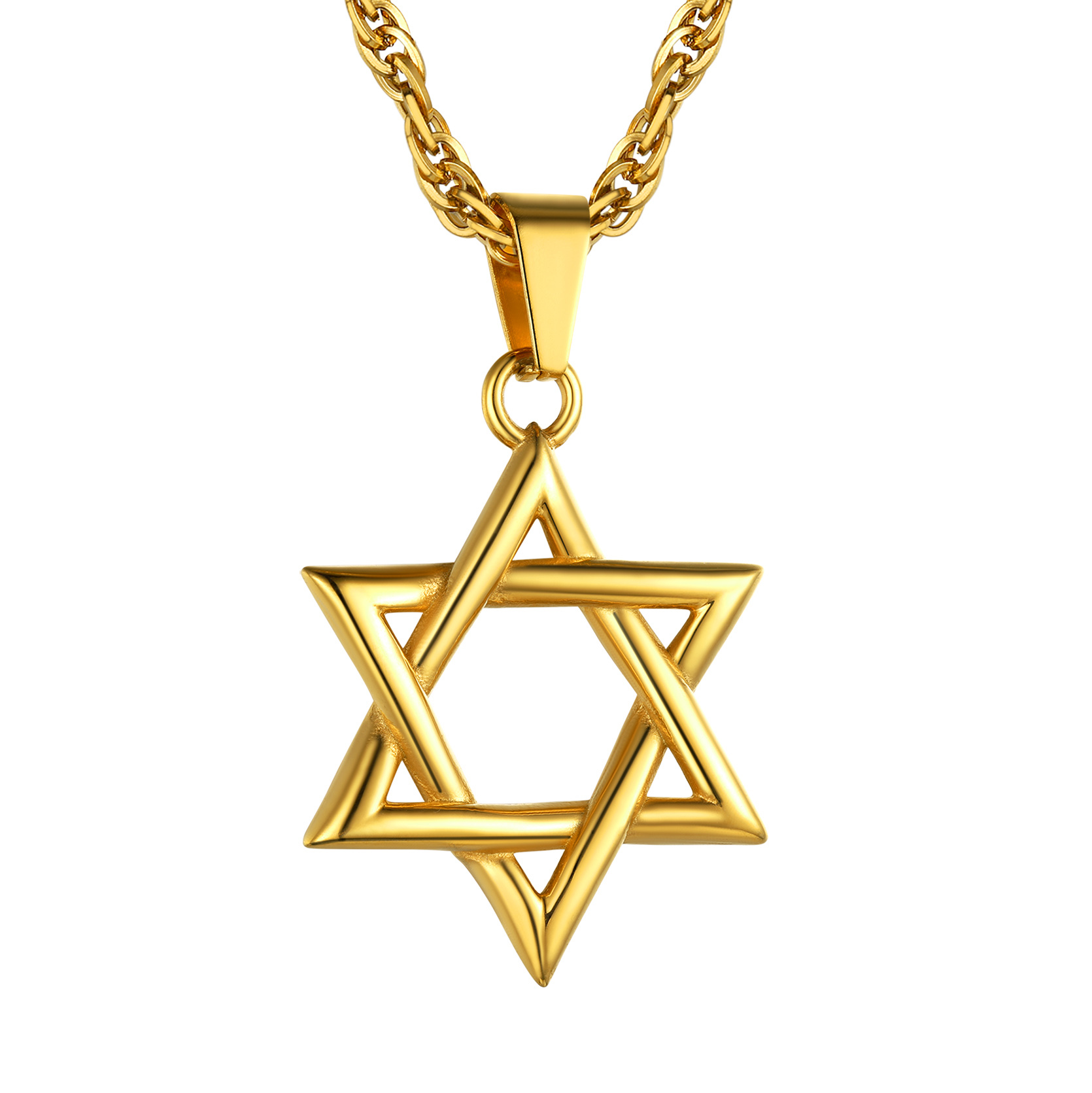 Stainless Steel Star of David Necklace with Wave Chain for Men Women