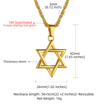 Stainless Steel Star of David Necklace with Wave Chain for Men Women
