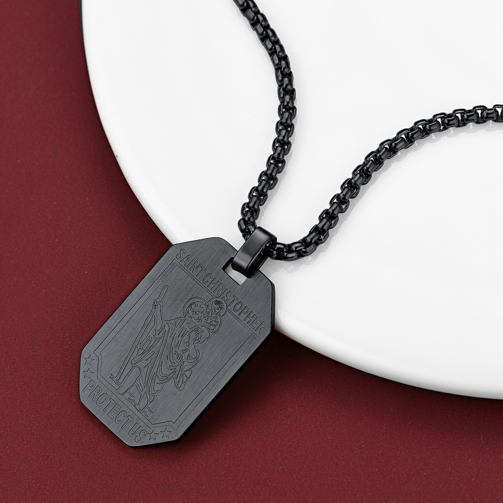 Black stainless steel Saint Christopher pendant necklace