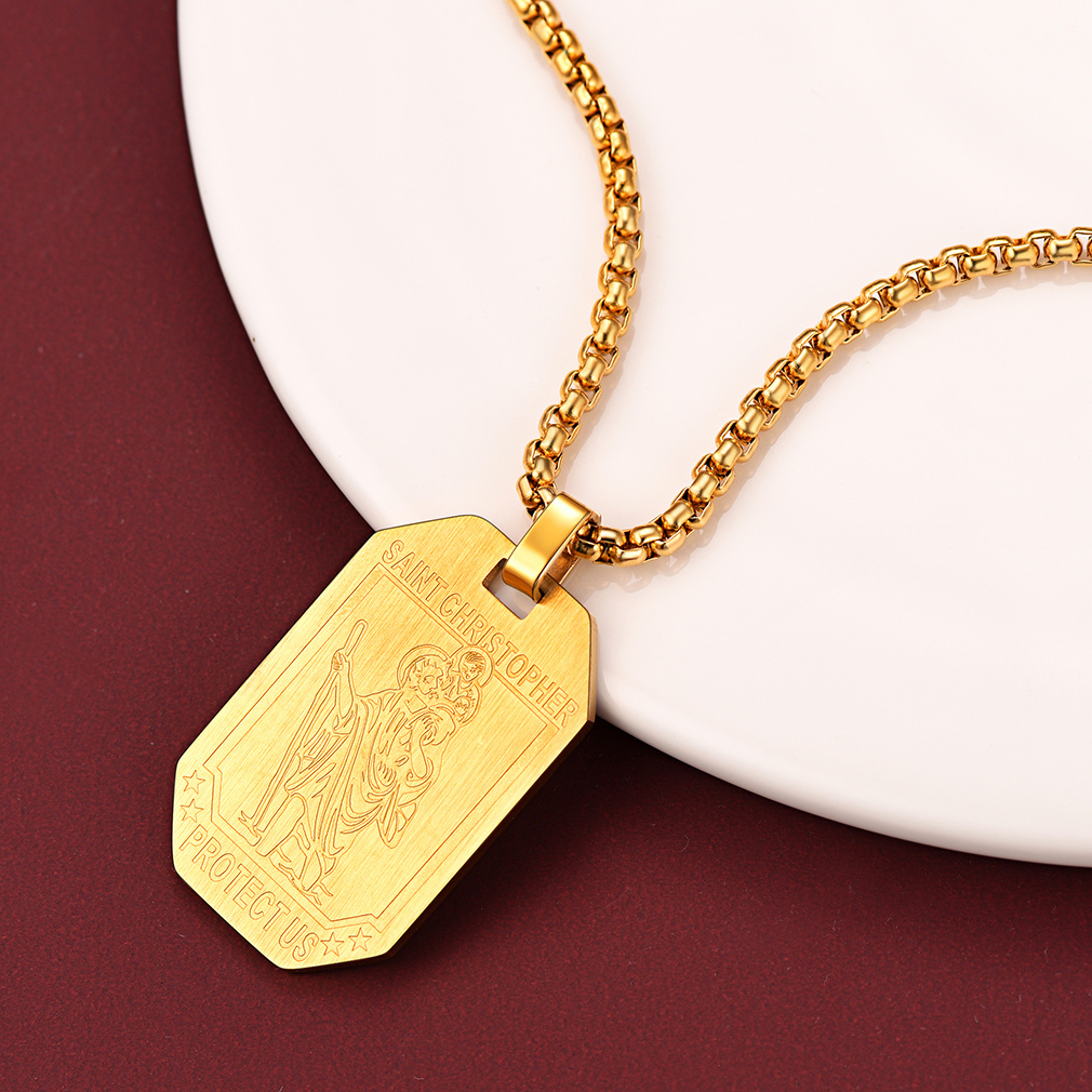 Gold Saint Christopher pendant necklace stainless steel jewelry