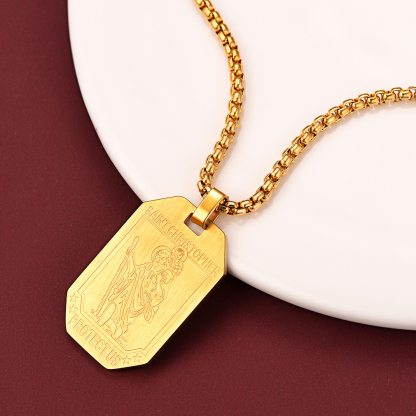 Gold Saint Christopher pendant necklace stainless steel jewelry
