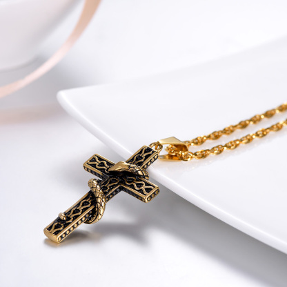 Men’s gothic serpent cross necklace - Gothic religious necklace