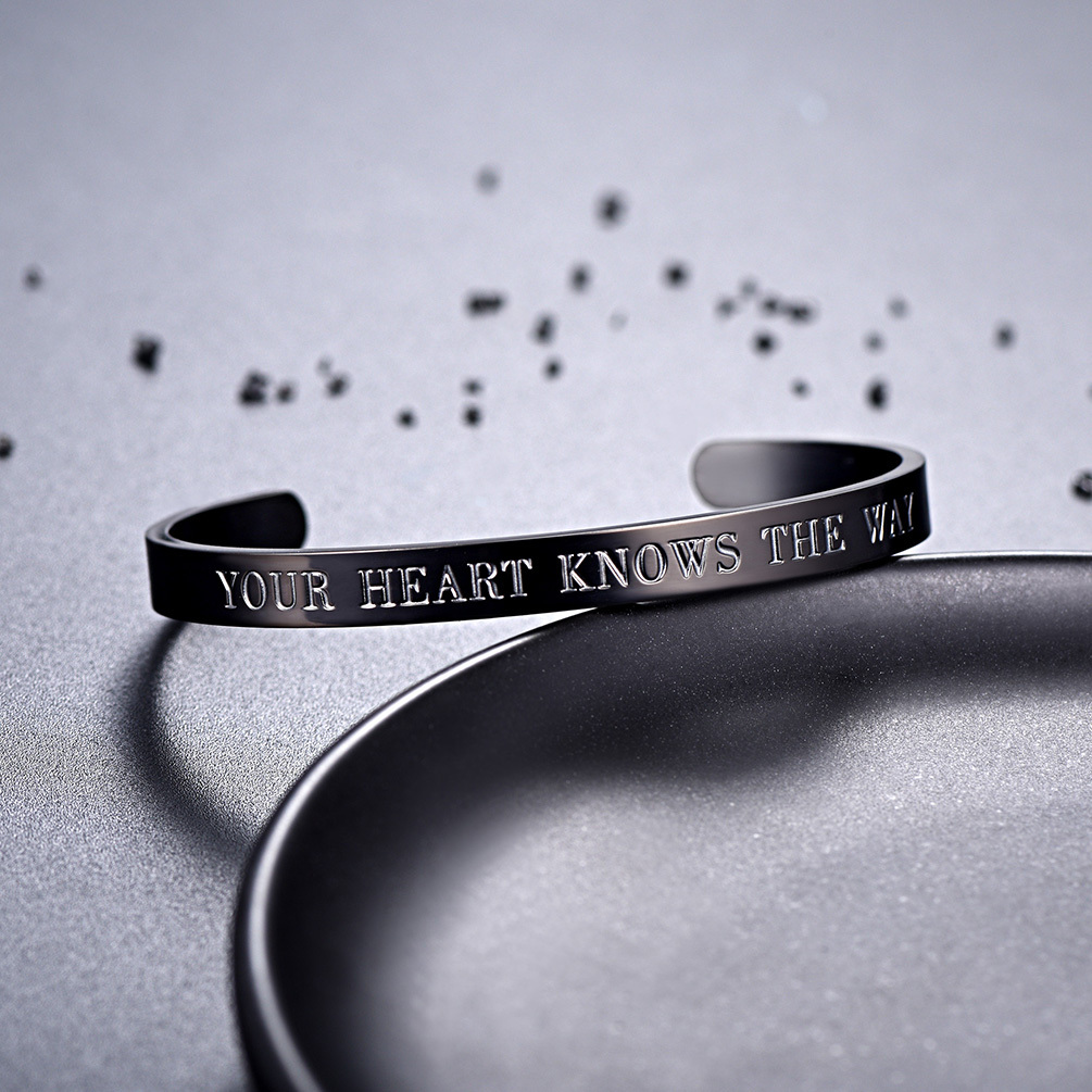 Black Inspirational Gold Plated Cuff Bracelet