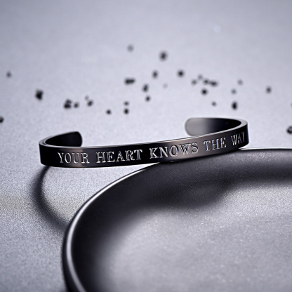 Black Inspirational Gold Plated Cuff Bracelet