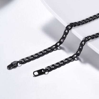 Black stainless steel Cuban chain necklace flat lay