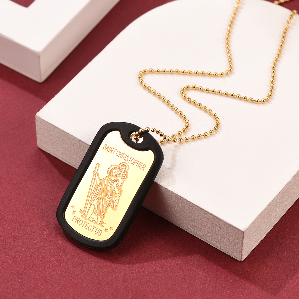 Custom Engraved  St Christopher Pendant Dog Tag Necklace For Men