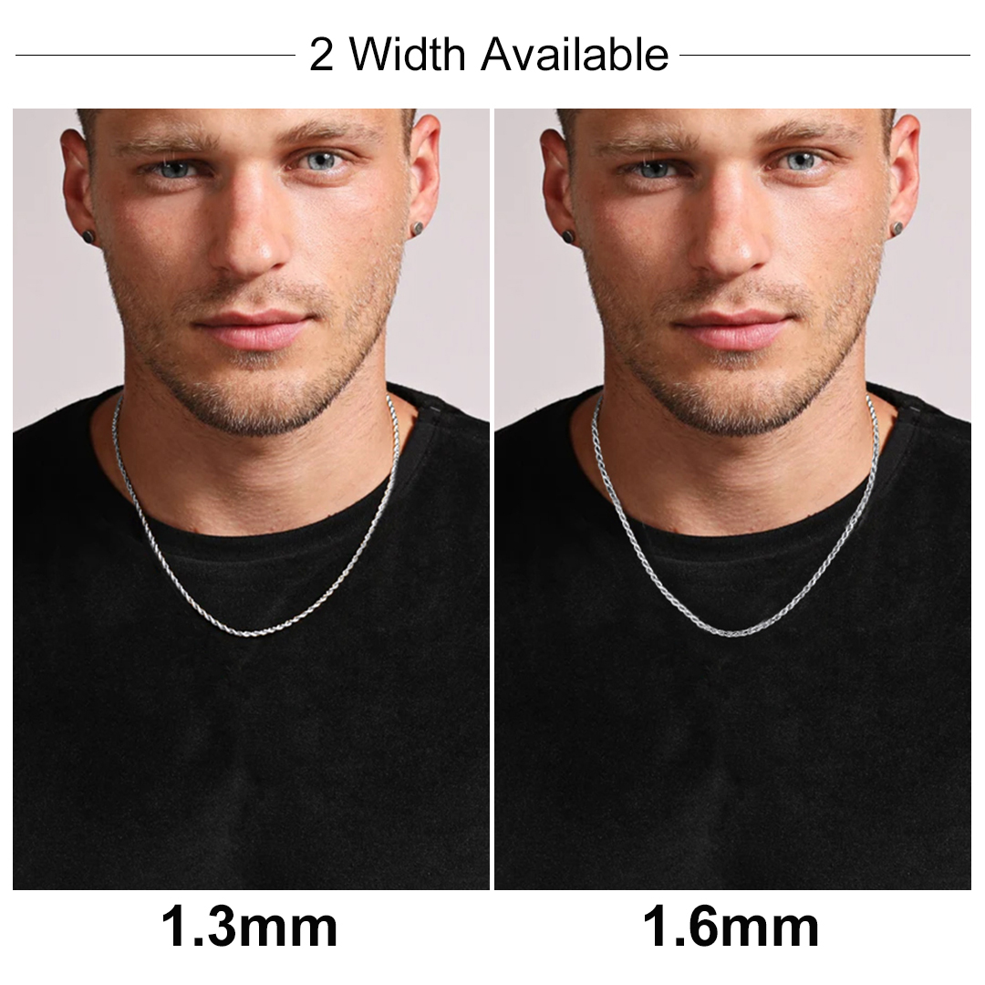 Dainty 925 Sterling Silver Twisted Rope Chain Necklace Details-Necklace  Width 1.3mm vs 1.6mm