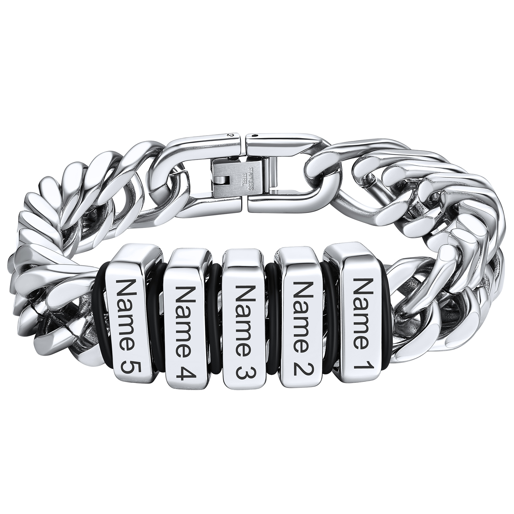 Engravable Stainless Steel Beaded Bracelet For Men