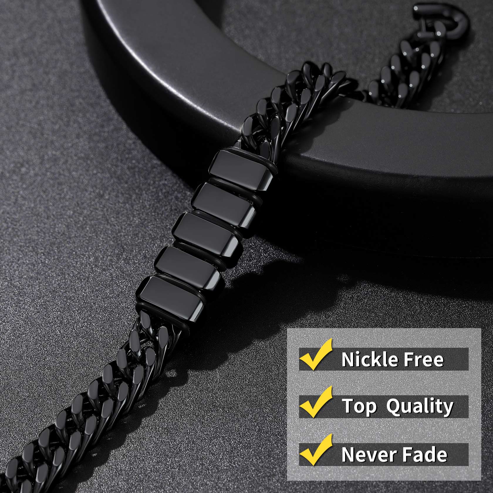 Engravable Stainless Steel Beaded Bracelet For Men