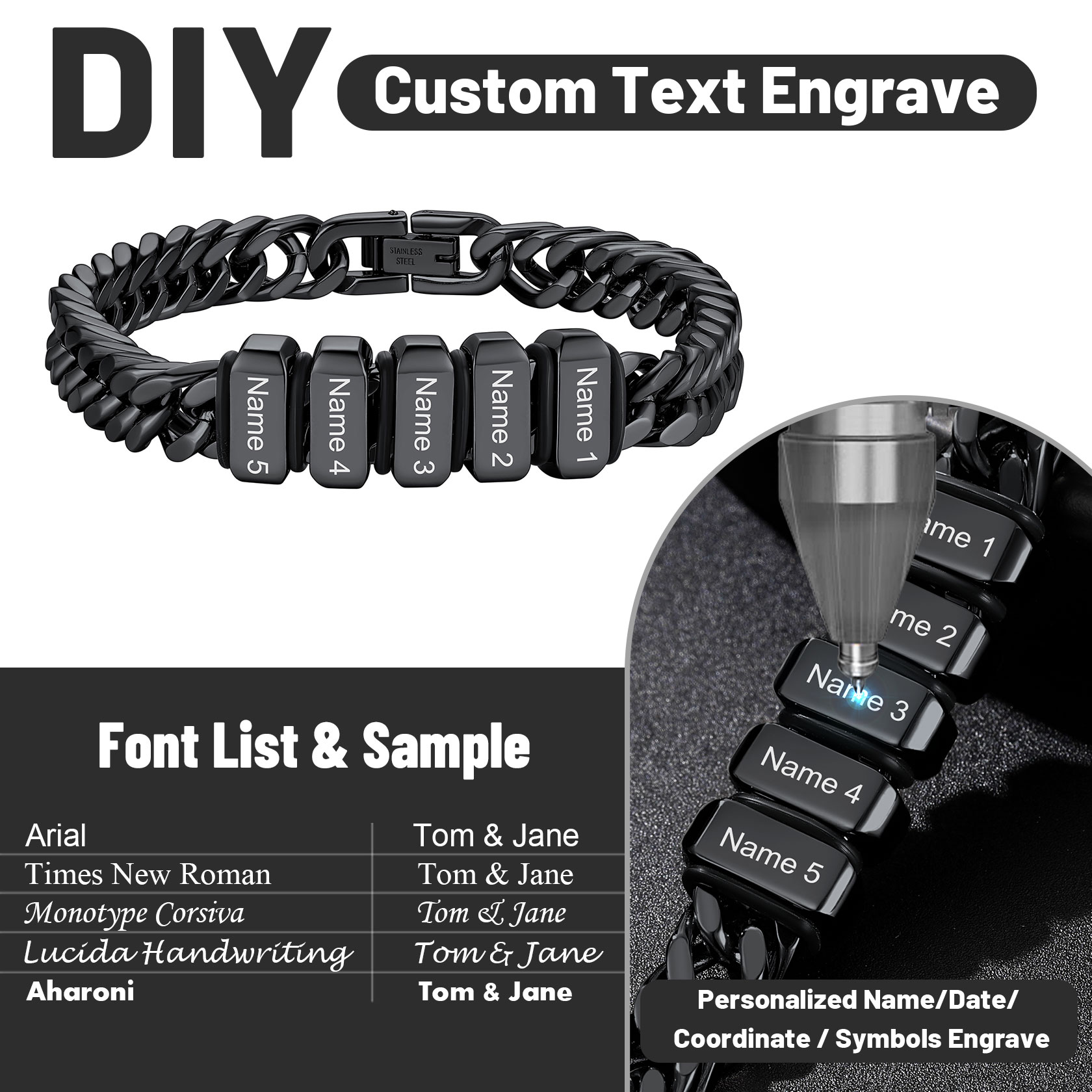 Engravable Stainless Steel Beaded Bracelet For Men