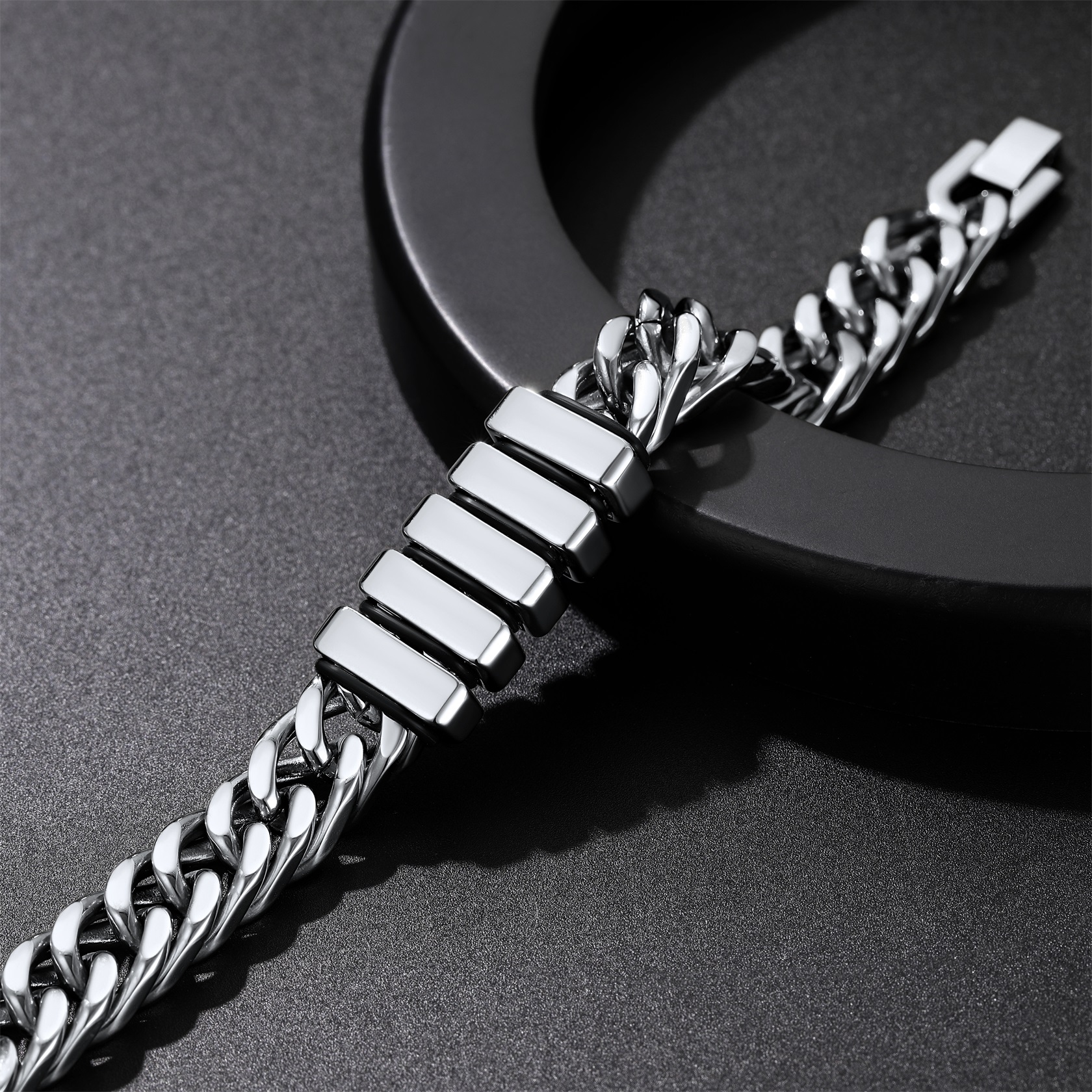 Engravable Stainless Steel Beaded Bracelet For Men