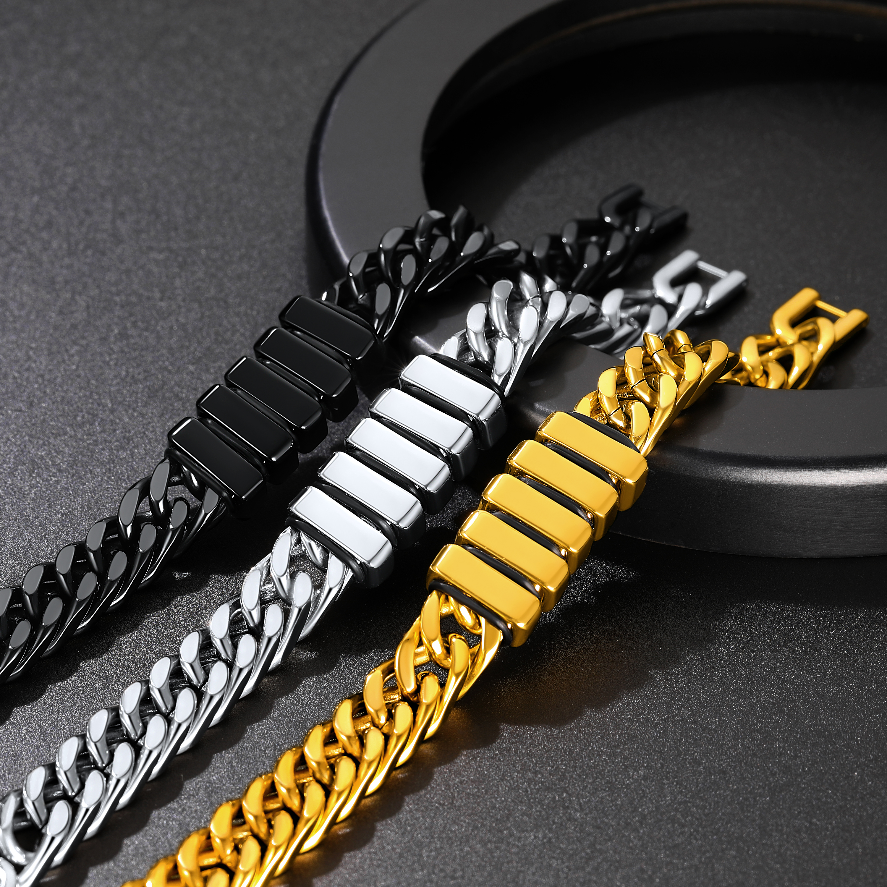 Engravable Stainless Steel Beaded Bracelet For Men