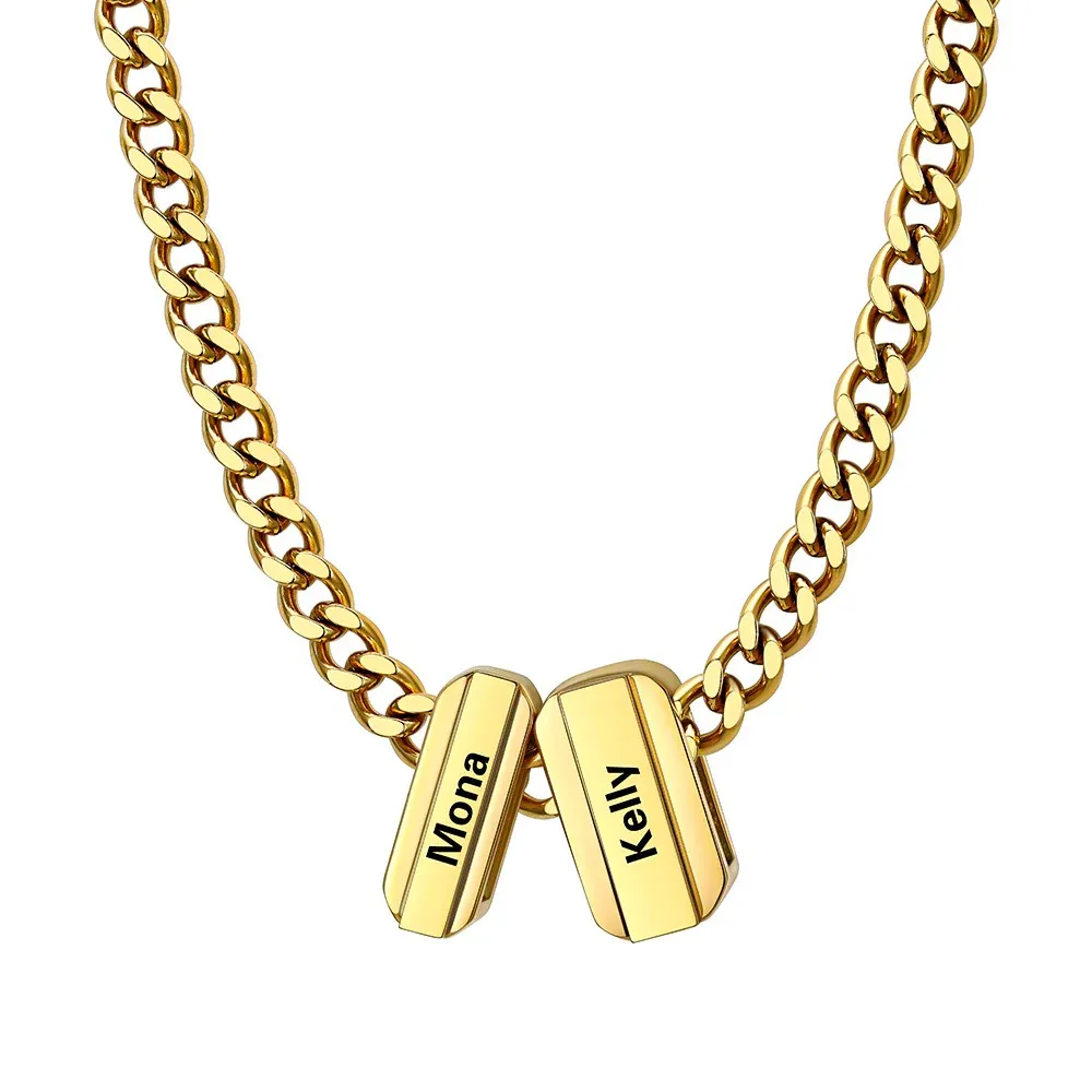 Multi Name Chain Necklace Supports Custom Engraved Gold - 2 names