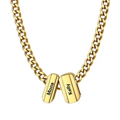 Multi Name Chain Necklace Supports Custom Engraved Gold - 2 names