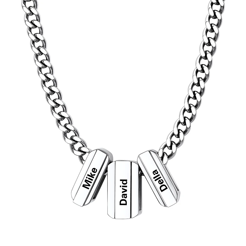 Multi Name Chain Necklace Supports Custom Engraved Silver - 3 names