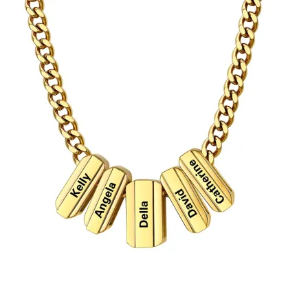 Multi Name Chain Necklace Supports Custom Engraved Gold - 5 names