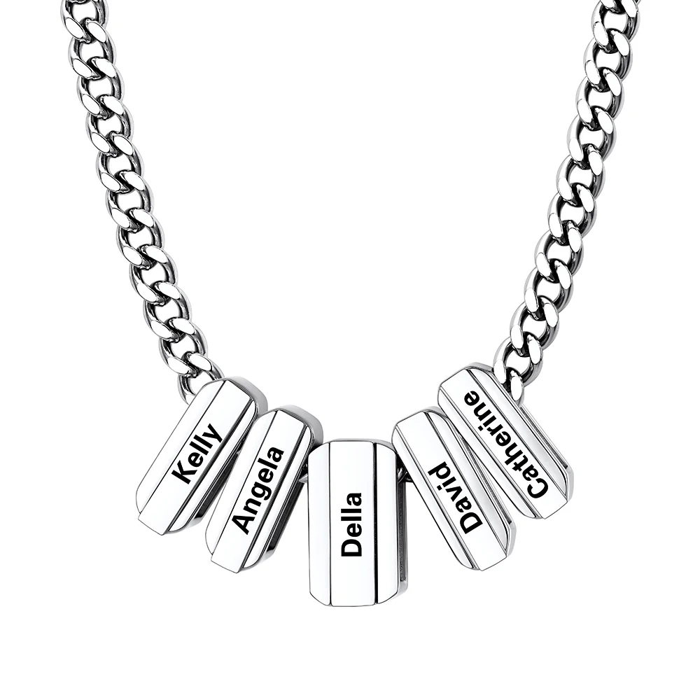 Multi Name Chain Necklace Supports Custom Engraved Silver - 5 names