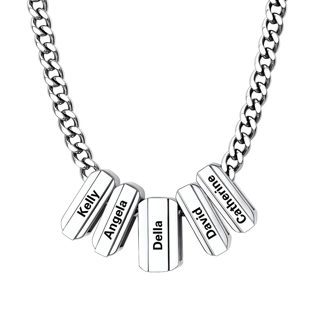 Multi Name Chain Necklace Supports Custom Engraved Silver - 5 names