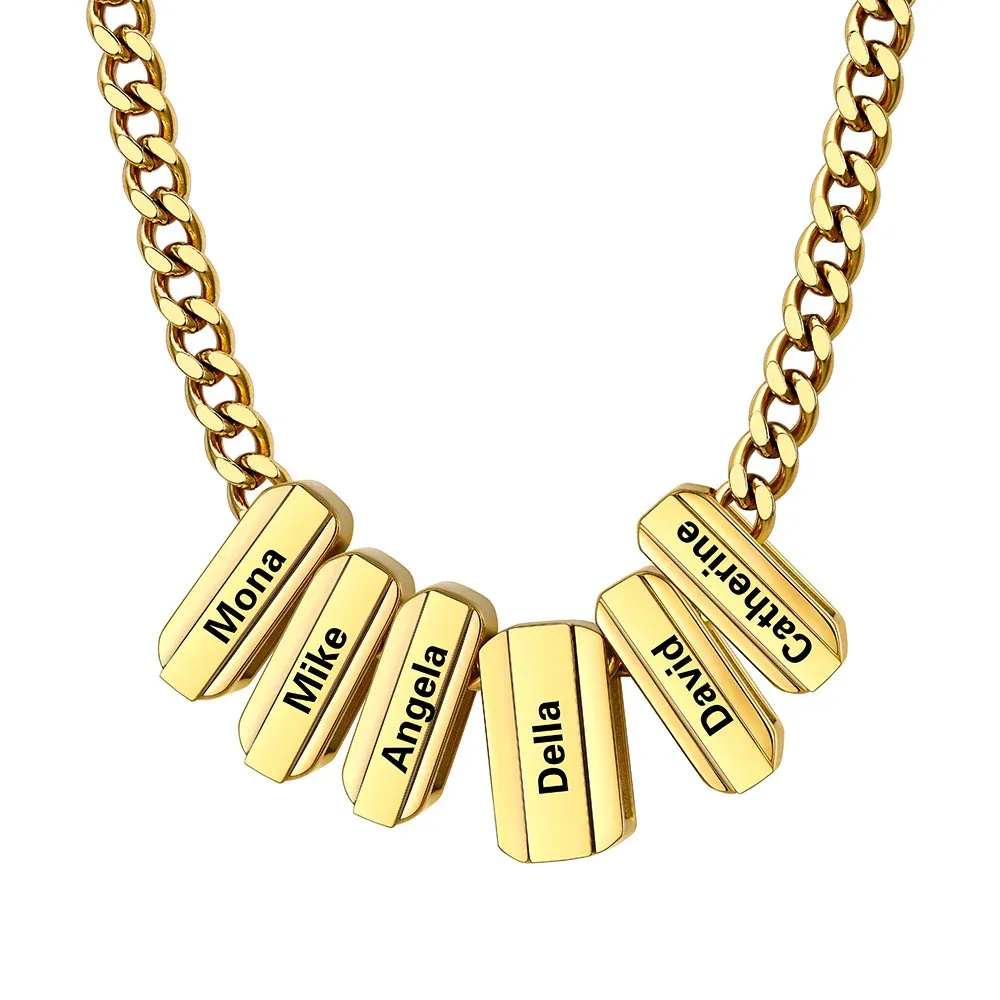 Multi Name Chain Necklace Supports Custom Engraved Gold - 6 names