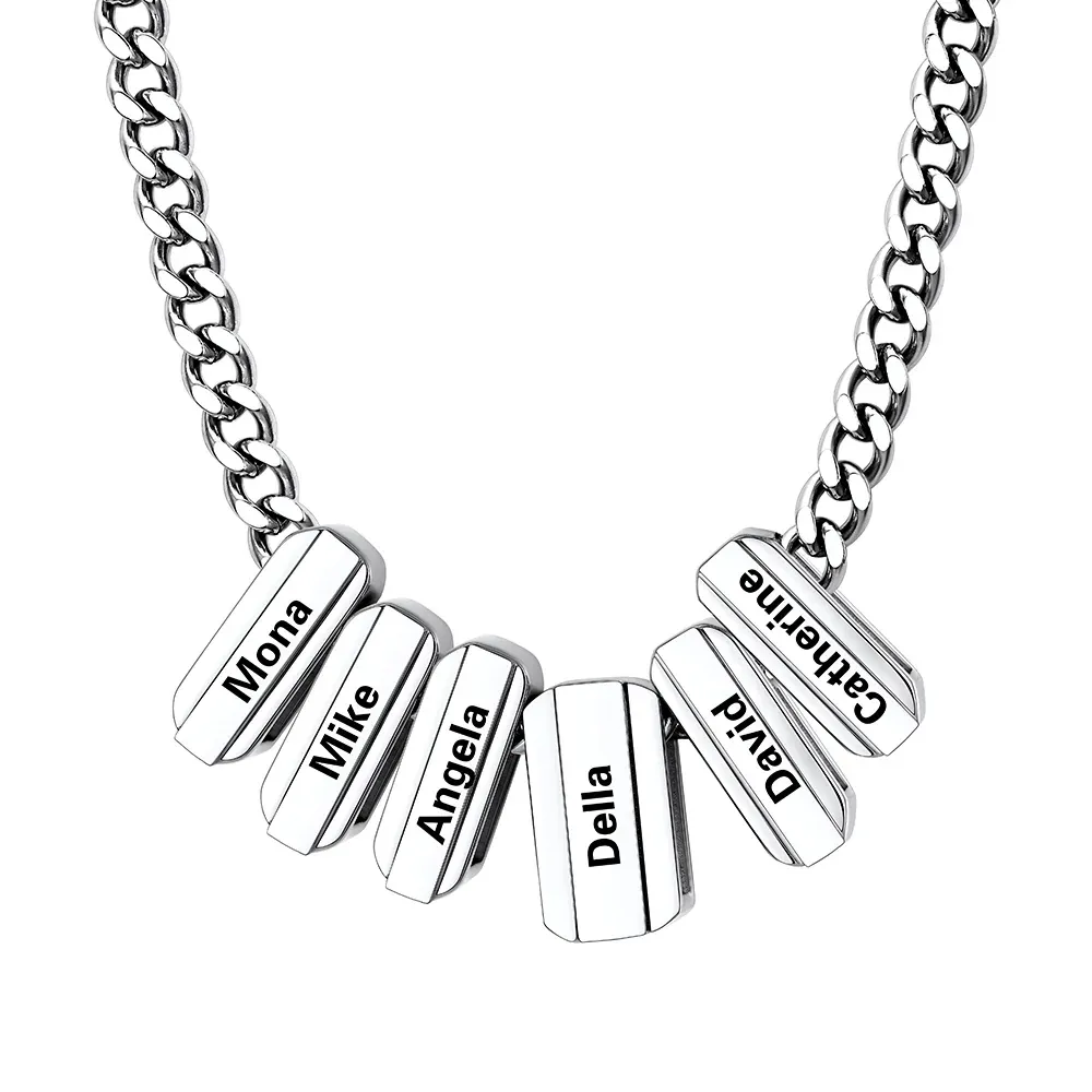 Multi Name Chain Necklace Supports Custom Engraved Silver - 6 names